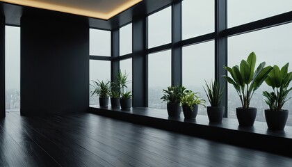 Fototapeta premium black poster in living room interior on empty dark wall background design