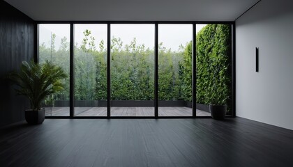 Obraz premium a black wall with a window that says potted plants