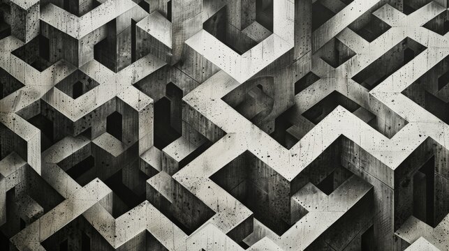 This is an image of a maze. The maze is made up of black and white lines. The lines are arranged in a way that makes it difficult to see where the path leads.