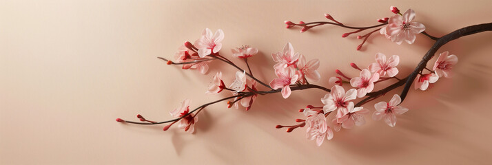 sakura flower branch isolated on beige background