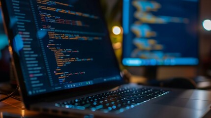 A laptop with abstract code lines on the screen, symbolizing the concept of learning to code. Ideal for educational content, tech blogs, and coding tutorials.