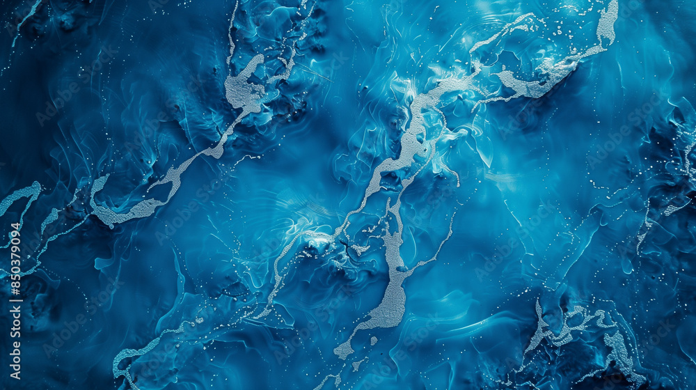 Wall mural A view of an abstract water surface in shades of blue with reflection of sunlight, observed from a bird's eye view, ideal for use in graphic designs. - Wall murals