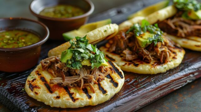 Arepas con carne asada. Traditional Venezuelan food.