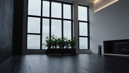 Fototapeta premium Empty vintage wall room space white room black room with plant