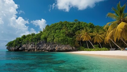 Obraz premium Tropical island with sandy beach and pristine water