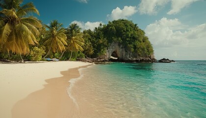 Naklejka premium Tropical island with sandy beach and pristine water