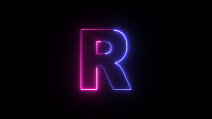 Neon letter R. Two-color trendy glowing neon alphabet letter R. Educational concept with neon letter
