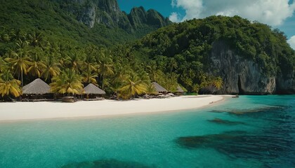 Fototapeta premium Summer vacation on a tropical island with beautiful beach and palm trees