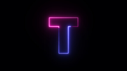 Neon letter T. Two-color trendy glowing neon alphabet letter T. Educational concept with neon letter
