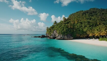 Summer vacation on a tropical island with beautiful beach and palm trees