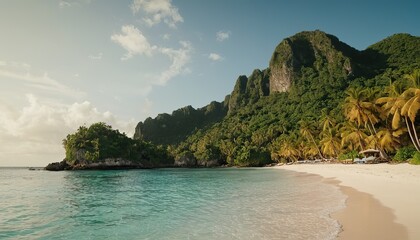 Obraz premium A tropical island with a beach and turquoise water 