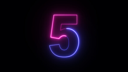 Neon number 5. Two-color looping trendy glowing neon numeric number five. Educational mathematics concept with neon letter