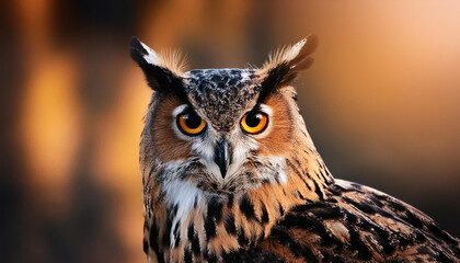 Naklejka premium Close-up portrait of owl. Beautiful animal plumage and eyes. Wild bird. Animals and wildlife