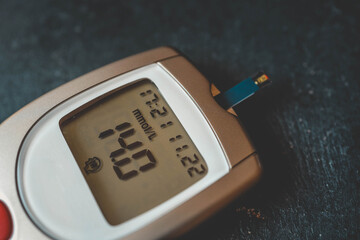 Close-up Of Woman Hands Testing High Blood Sugar With Glucometer