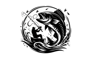 Fishing vector art for t shirt and icon, dangerous fishing design in ocean, fishing in the river vector art for icon and logo