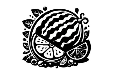 black and white watermelon, illustration of watermelon and vector art , summer watermelon