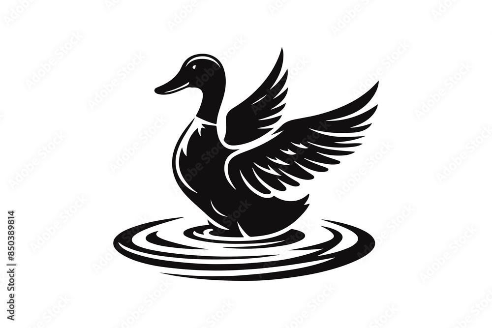 Wall mural elegant black silhouette style duck logo template vector illustration art isolated on transparent background - Generative AI