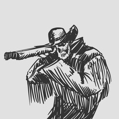Skull Cowboy Shooting a Shotgun Vector Illustration