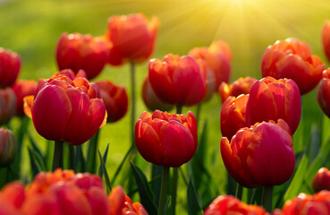 Tulips flowers blooming in the spring