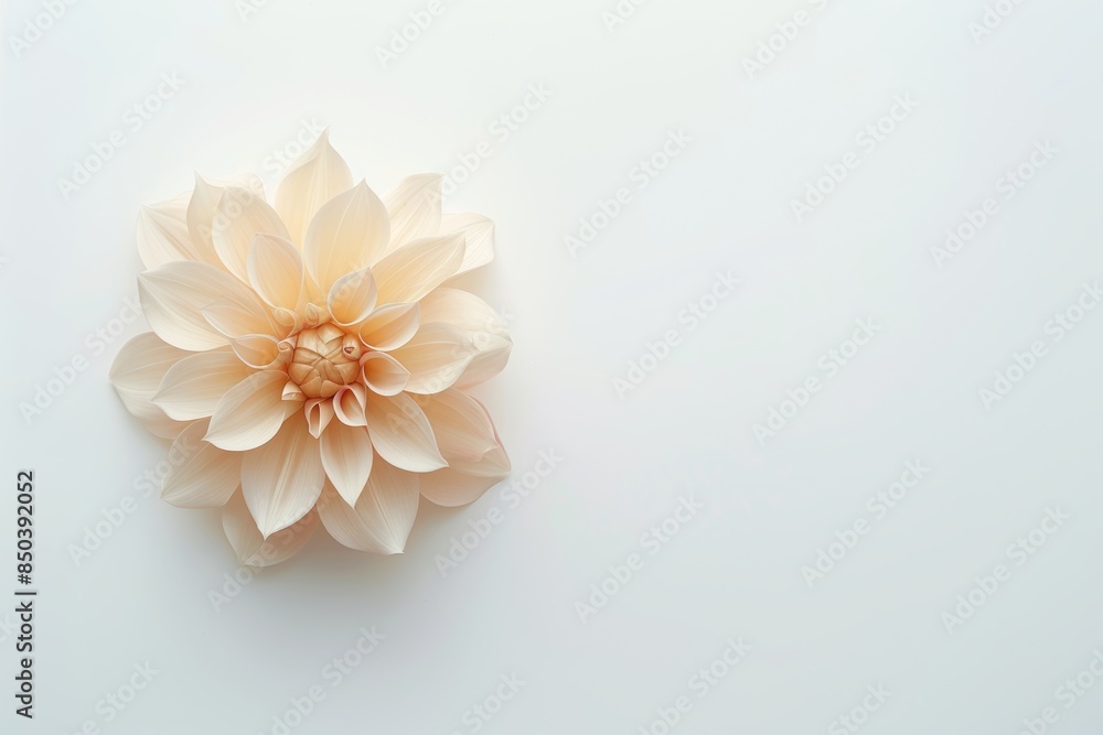 Poster minimalist yellow flower on white background with shallow depth of field, ideal for text overlay