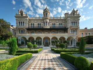 Fototapeta premium Majestic Historical Mansion with Symmetrical Gardens 