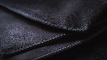 Close-up of a suede wallet, soft and supple, rich black, studio lighting