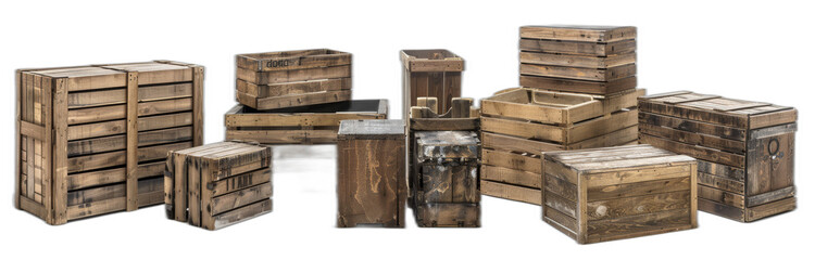 An image of a lightly stained wooden crate for a gift set on a transparency background