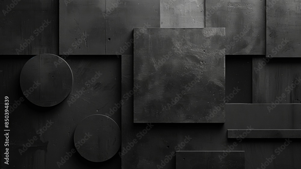 Poster harmony of shapes and lines in a black abstract geometric composition.