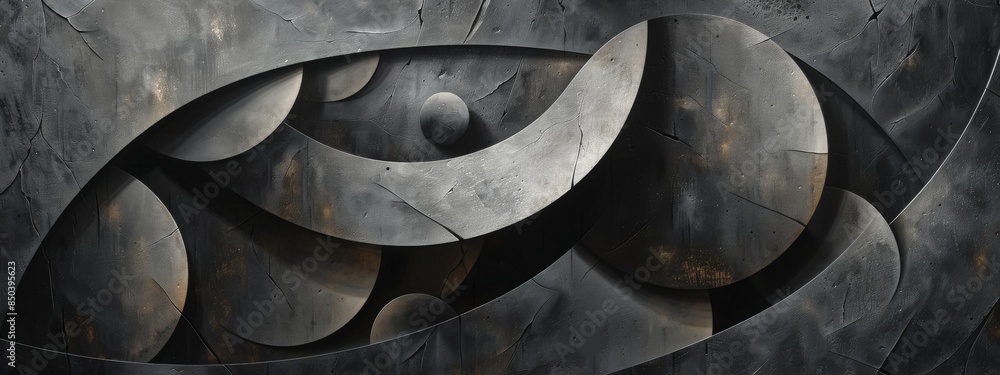 Poster harmony of shapes and lines in a black abstract geometric composition.