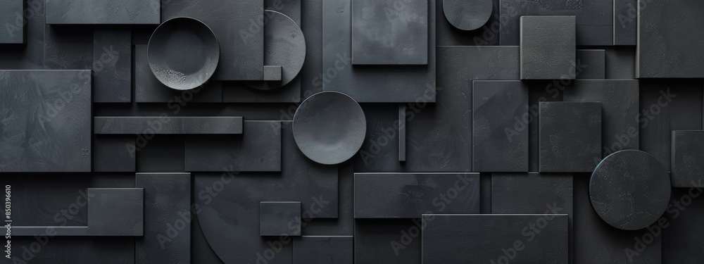 Poster harmony of shapes and lines in a black abstract geometric composition.