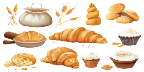set of vector illustrations on a white background, bakery elements