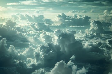 Fototapeta premium Dramatic Overcast Sky with Fluffy Cumulus and Cirrus Clouds