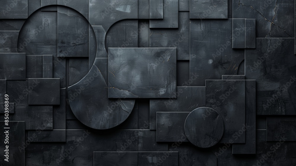 Poster harmony of shapes and lines in a black abstract geometric composition.