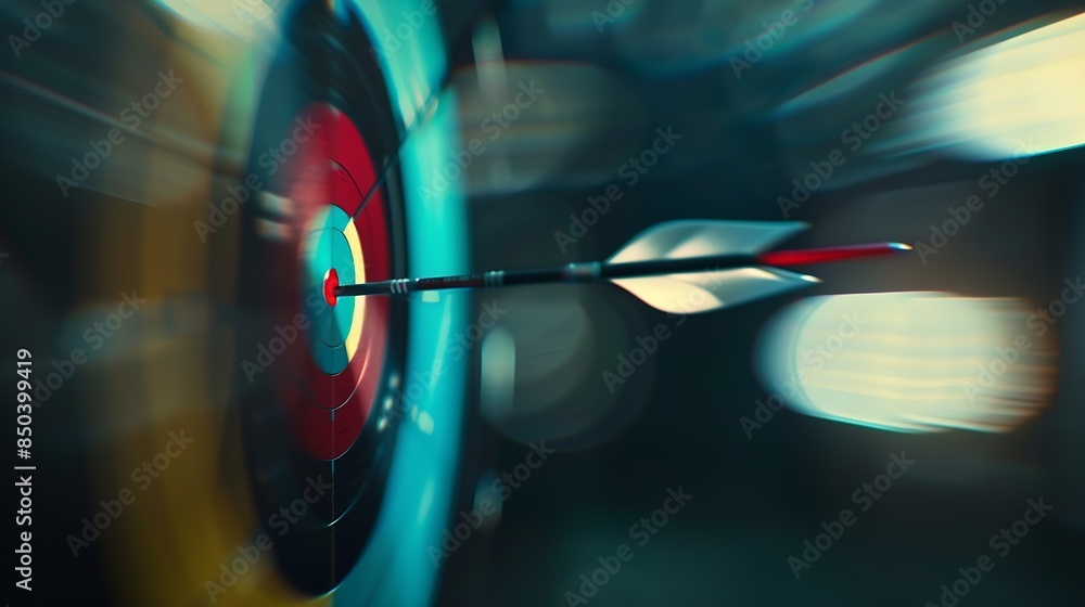 Poster arrow flying to target with radial motion blur : generative ai