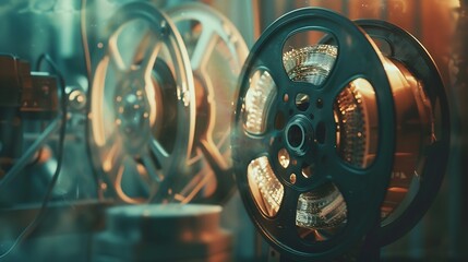 old film cinematic backdrop  loader film reel 35 mm with burned leaks background  old tv style vintage countdown loader overlay nostalgic wallpaper : Generative AI