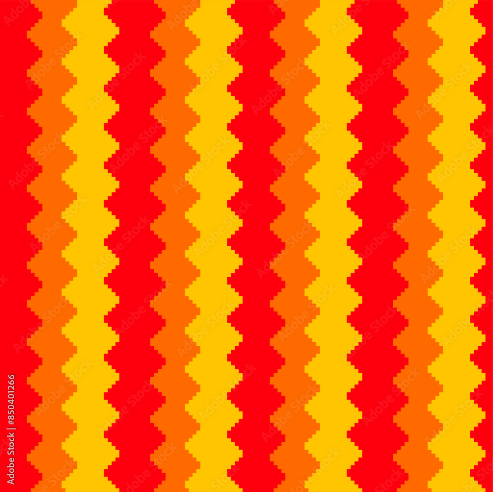 Poster pixel art wavy red and yellow gradient pattern lines background