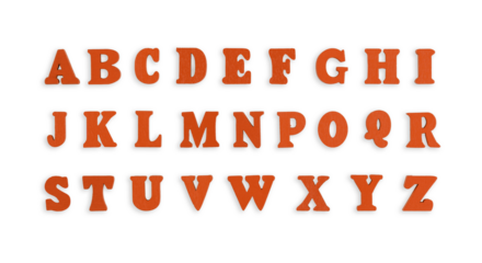 wooden letters of the English alphabet in isolated color on a white background close-up