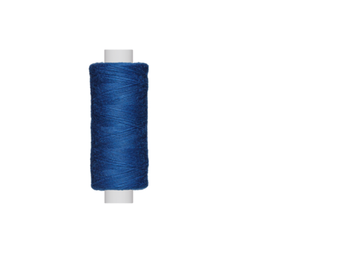 blue spool of sewing thread isolated on white background close up
