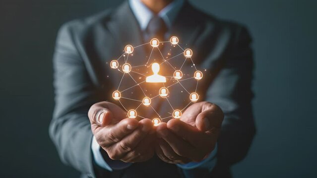 Business or owner man, network structure HR Human resources. Business leadership concept. Management and recruitment. Social network. Different person, business, leader