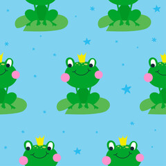 Frog pattern design with several frogs - funny hand drawn doodle, seamless pattern. Lettering poster or t-shirt textile graphic design. wallpaper, wrapping paper, background.