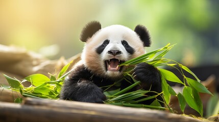 Obraz premium ute Panda Cub in Bamboo Forest - Endangered Species Wildlife Photography in China