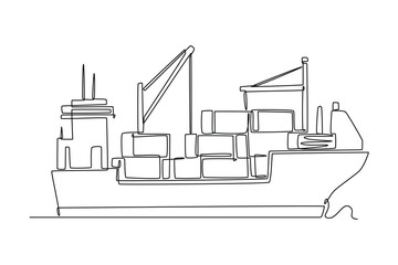 International logistics and cargo delivery concept. Single line draw design vector graphic illustration.