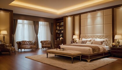 3d rendering beautiful luxury bed room