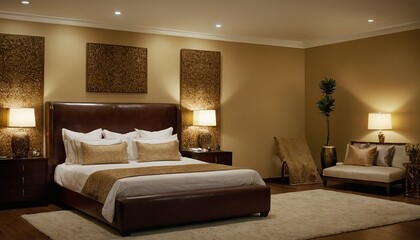 3d rendering beautiful luxury bed room