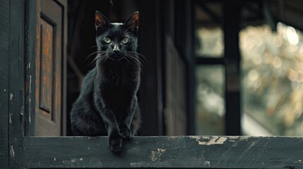 Black cat on a porch in Thailand