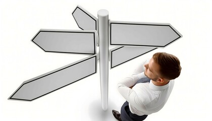 Man Leaning Against Signpost Pointing Two Directions