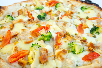 Italian pizza close-up. Appetizing fast food. Varieties of pizza.