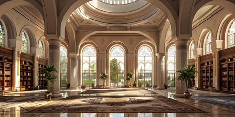 Fototapeta premium Interior Architecture of a Mosque: A Showcase of Islamic Art and Design