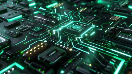 Obraz premium A computer chip is shown in a green and black color scheme