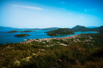 Naklejka premium Aerial view of the city of Nidri, Lefkada